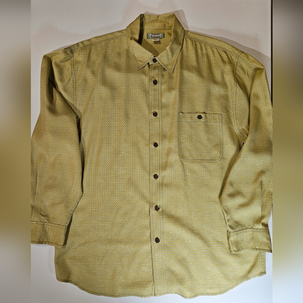 Vintage Tommy Bahama Silk Shirt Mens Size Large Yellow Gold‎ Plaid